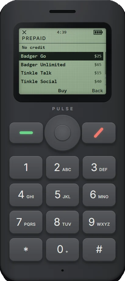 Burner: the Prepaid menu with no credit and plans to buy.