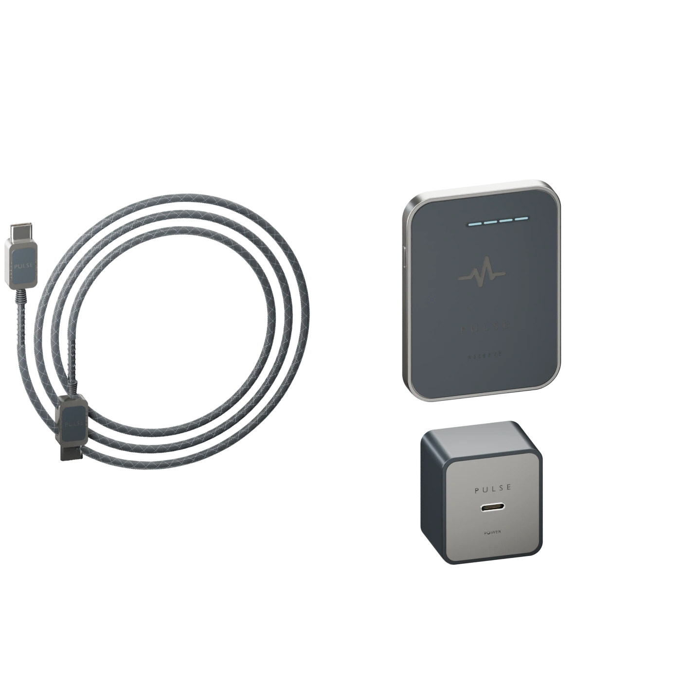 Pulse Reserve, and the Pulse Link cable with its charger.