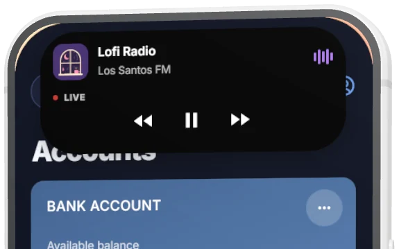 The Island expanded with Lofi Radio playing and playback controls.