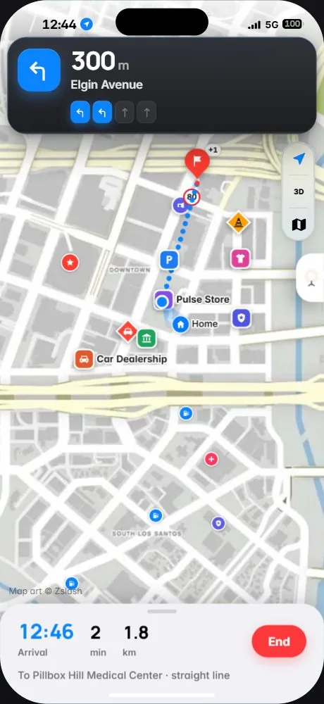 Maps giving turn-by-turn directions with lane guidance.