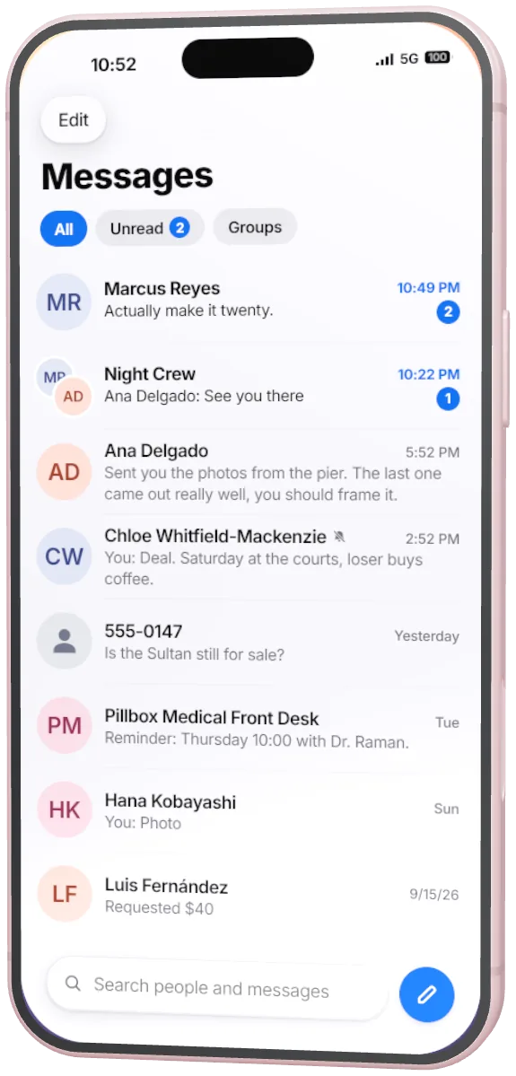 Messages: the conversation list.