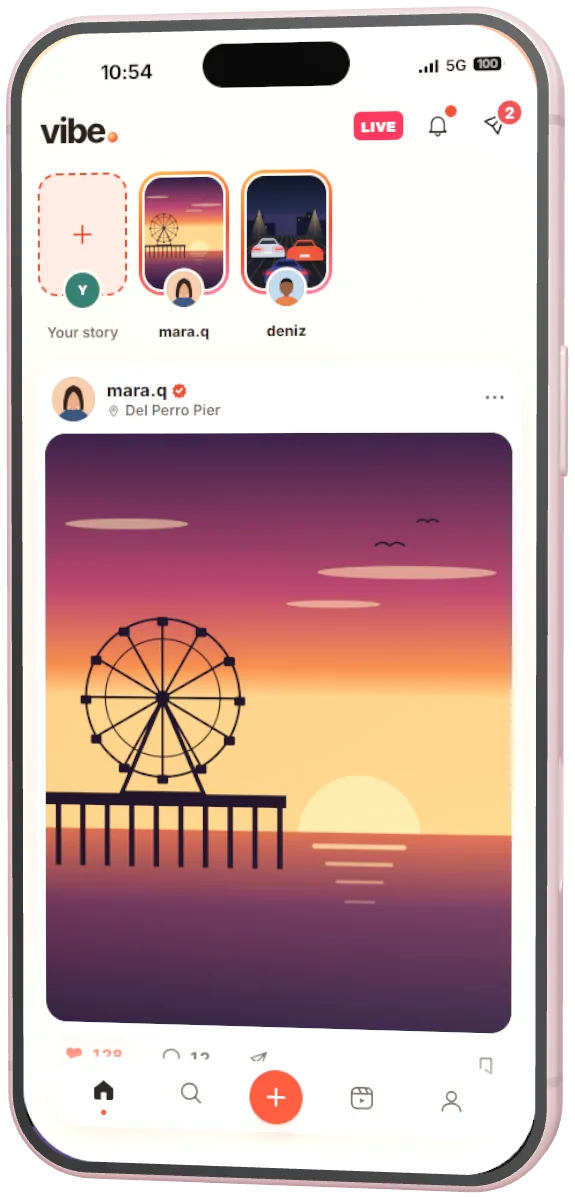 Vibe: stories and a photo feed.