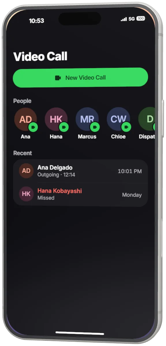 Video Call: people and recent calls.