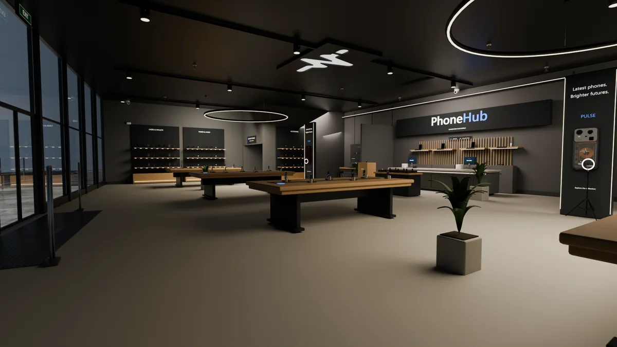 PhoneHub-showroomet med udstillingsborde og servicedisken.